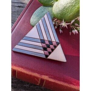 Vintage Artisan Ceramic Brooch; Handcrafted Triangle Pin
